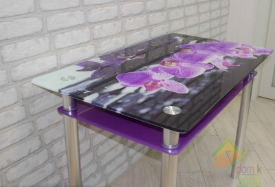 Стол стеклянный с фотопечатью &quot;Фиолетовая орхидея&quot; 