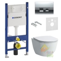 Комплект: PRO унитаз Rimless, подвесной, с сиденьем Slim, Geberit Duofix монтажный комплект Н112, 12 см, Delta 50 cмывная клавиша, хром глянц.