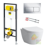 Комплект: PRO унитаз Rimless, подв., с сиденьем+PREVISTA DRY элемент для унитаза 1120x490мм+Комплект крепл. для один. монтажа+PREVISTA панель смыва