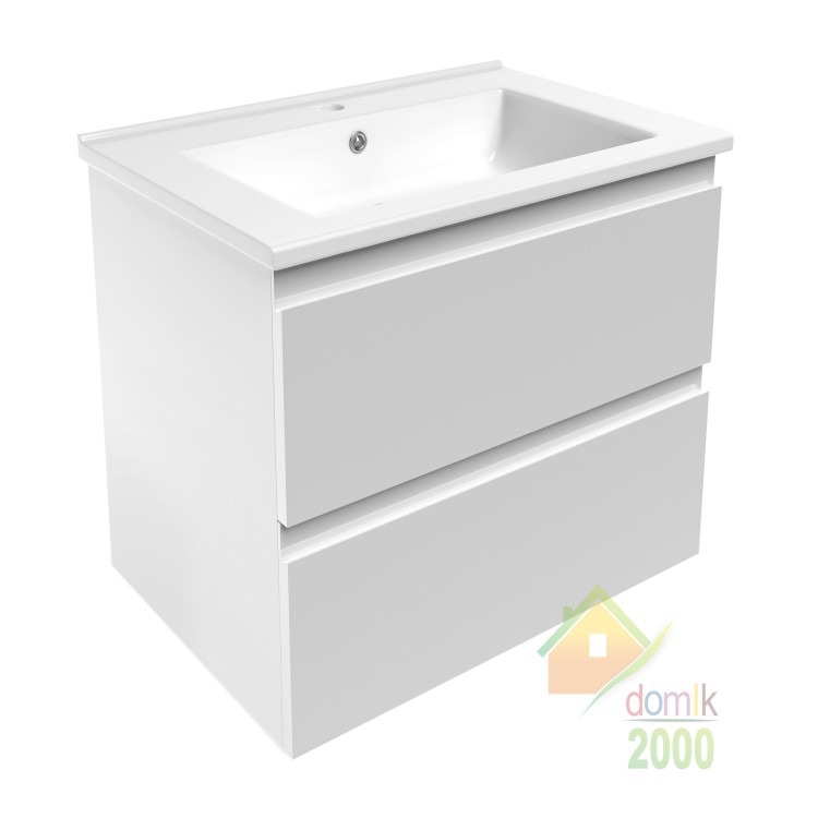 LORETA комплект мебели 65см, белый: тумба подвесная, 2 ящика + умывальник накладной