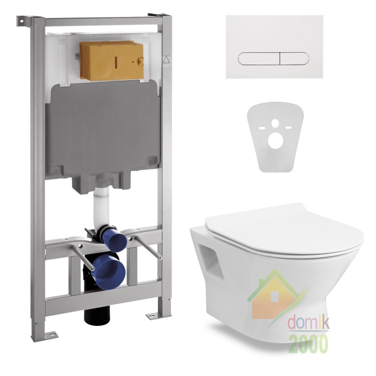 Комплект: FIESTA RIM унитаз подвесной, сиденье SLIM+Комплект инсталляции Volle Master 4в1( белая клавиша)