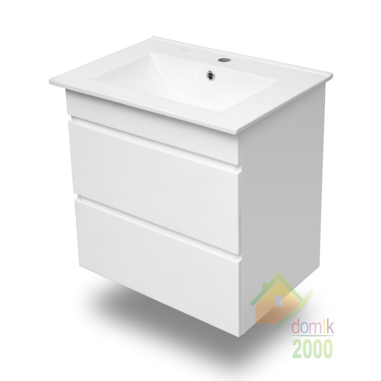 FIESTA комплект мебели 60см белый: тумба подвесная, 2 ящика + умывальник накладной