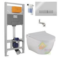 Комплект: SOLAR Rimless подвесной унитаз, сиденье Slim slowclosе+ Комплект инсталляции 3в1(PANI хром) (OLIpure)