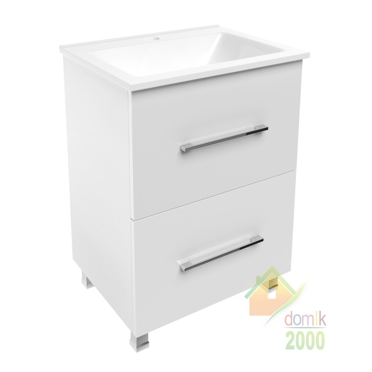 NEMO комплект мебели 60см белый: тумба напольная, 2 ящика + умывальник накладной