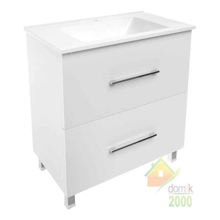 NEMO комплект мебели 80см белый: тумба напольная, 2 ящика + умывальник накладной