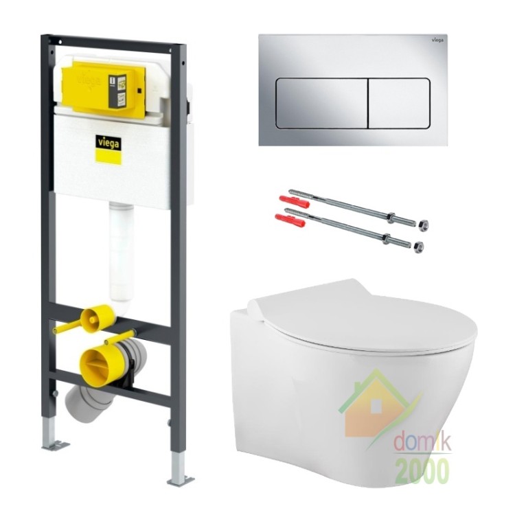 Комплект: IBERIA Rimless унитаз подвесной с сидением+инсталяции Prevista Dry 771973 (3 в 1), клавиша 773717,крепления