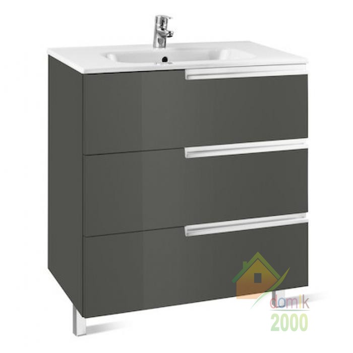 VICTORIA-N комплект: раковина белая, с отв. для смесителя, тумба 60*46*74см, с 3мя ящиками с функцией медл. закрывания, без ножек, серый антрацит