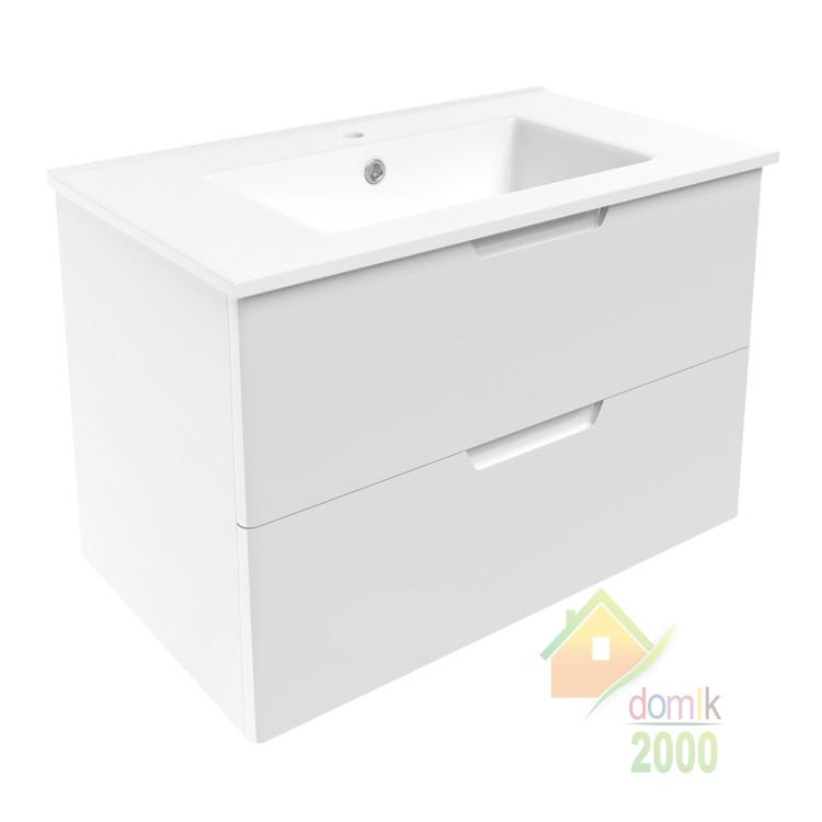 LIBRA комплект мебели 80см белый: тумба подвесная, 2 ящика + умывальник накладной