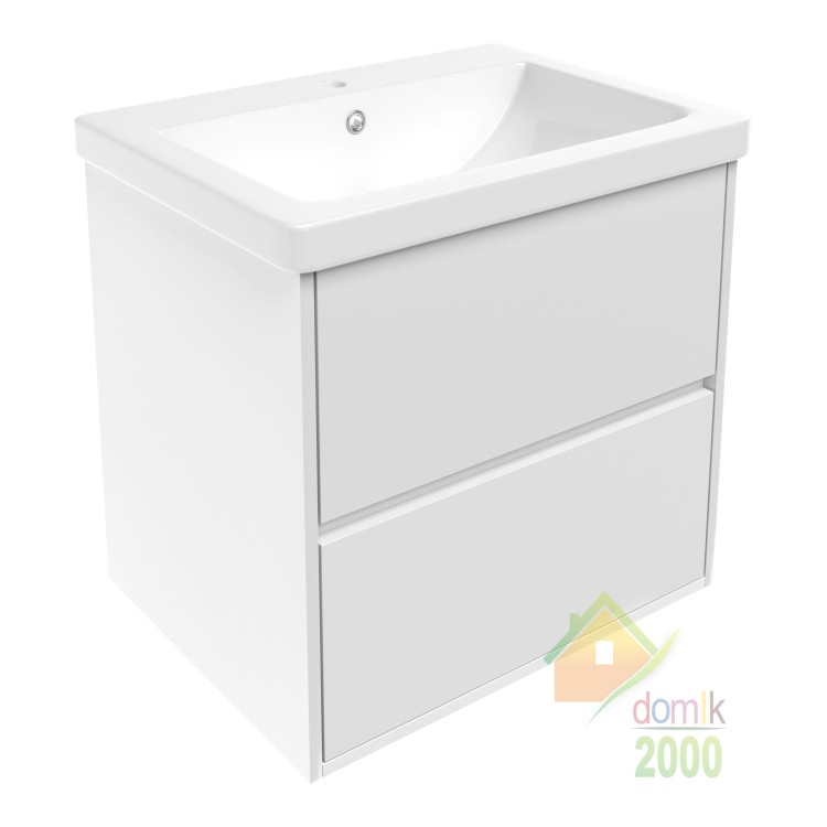 TEO комплект мебели 65см белый: тумба подвесная, 2 ящика + умывальник накладной