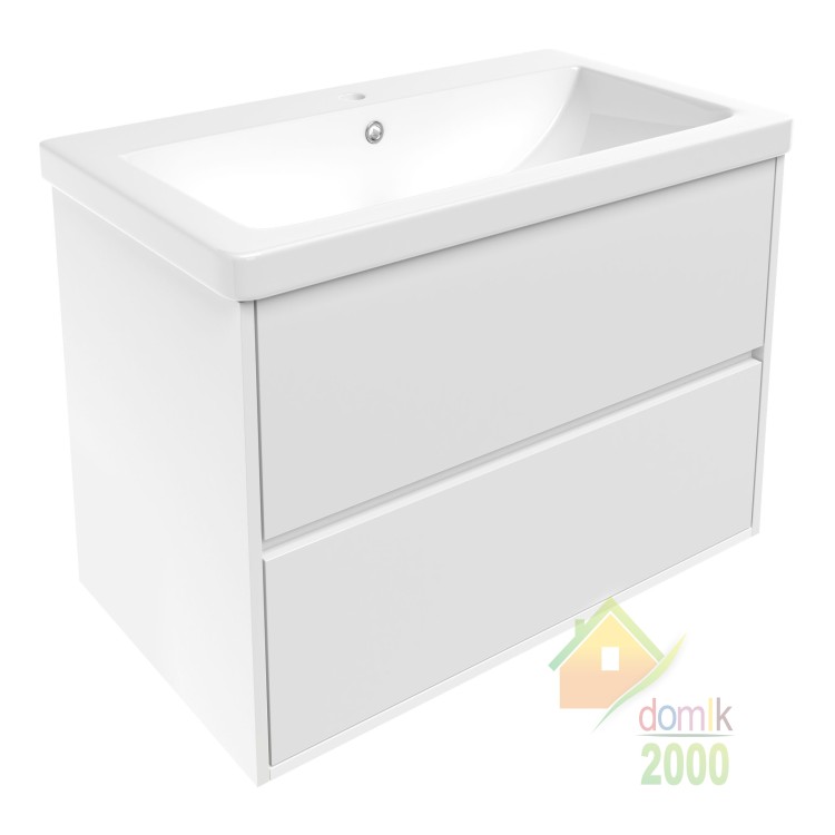 TEO комплект мебели 80см белый: тумба подвесная, 2 ящика + умывальник накладной