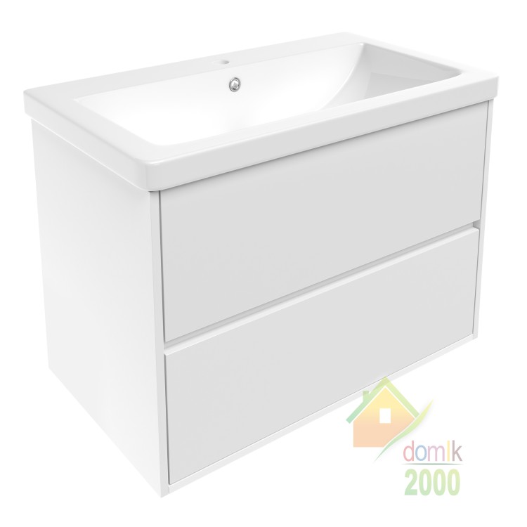 LASKA комплект мебели 80см, белый: тумба подвесная, 2 ящика + умывальник накладной