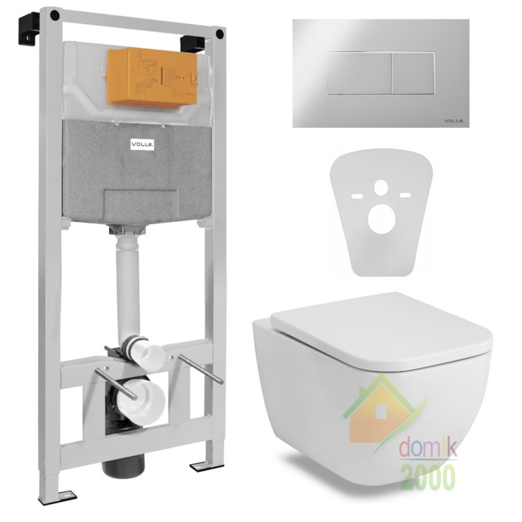 ORLANDO Rimless Унитаз подвесной, сиденье Slim slow-closing + VOLLE MASTER NEO инсталляция для подвесного унитаза с клавишей смыва, хром