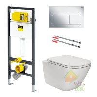 Комплект: GAP Rimless унитаз подв. с сид. Slim, slow-closing+Prevista Dry элемент для унитаза 112*49cм+Комплект крепл. для монтажа+панель смыва хром
