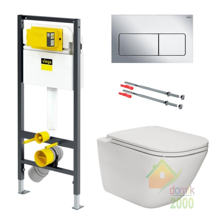 Комплект: GAP Rimless унитаз подв. с сид. Slim, slow-closing+Prevista Dry элемент для унитаза 112*49cм+Комплект крепл. для монтажа+панель смыва хром