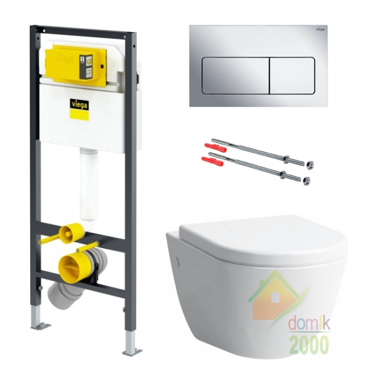 Комплект: PRO Rimless унитаз подв. 36*53см+PRO сиденье, s/с+Prevista Dry элемент для унитаза 112*49см+Компл. крепл.для монтажа+ панель смыва хром